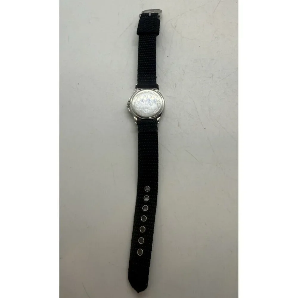 Dakota Round Stainless Steel Watch Canvas Black Band Mineral Glass Crystal 3 ATM